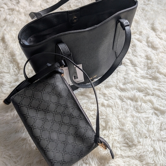 Set Nine West Jordi Trap Shoulder Tote Bag and Crossbody Black - Picture 11 of 11